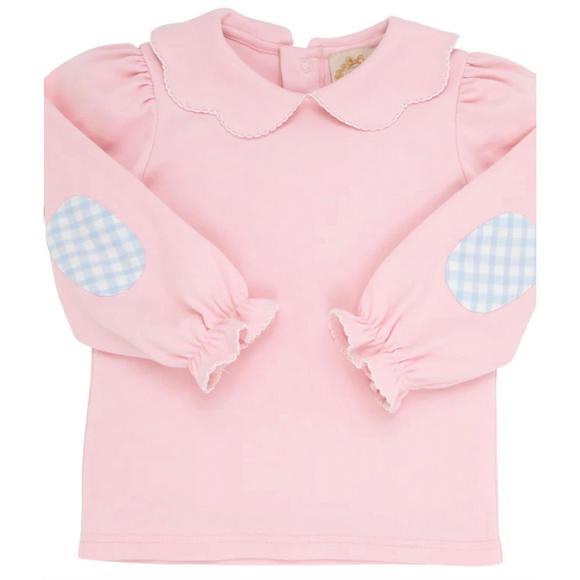 NEW THE BEAUFORT BONNET COMPANY girl's emma's elbow patch top in palm beach pink - Picture 2 of 2